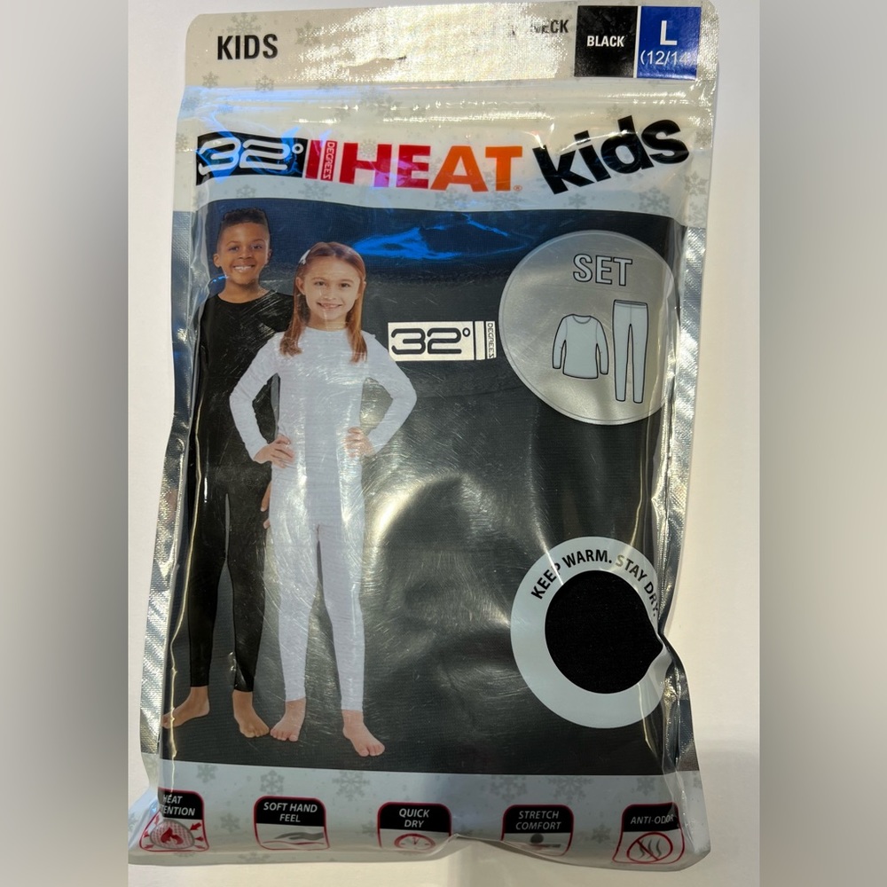 32 Degrees HEAT Kids Long Sleeve Crew Neck & Legging Set Base Black Large 12/14